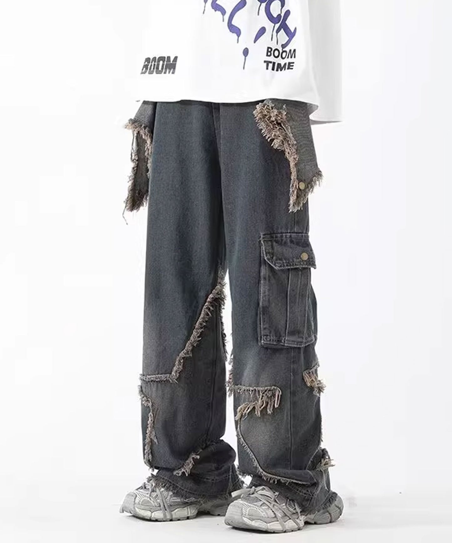 Theater code / star fringe denim pants