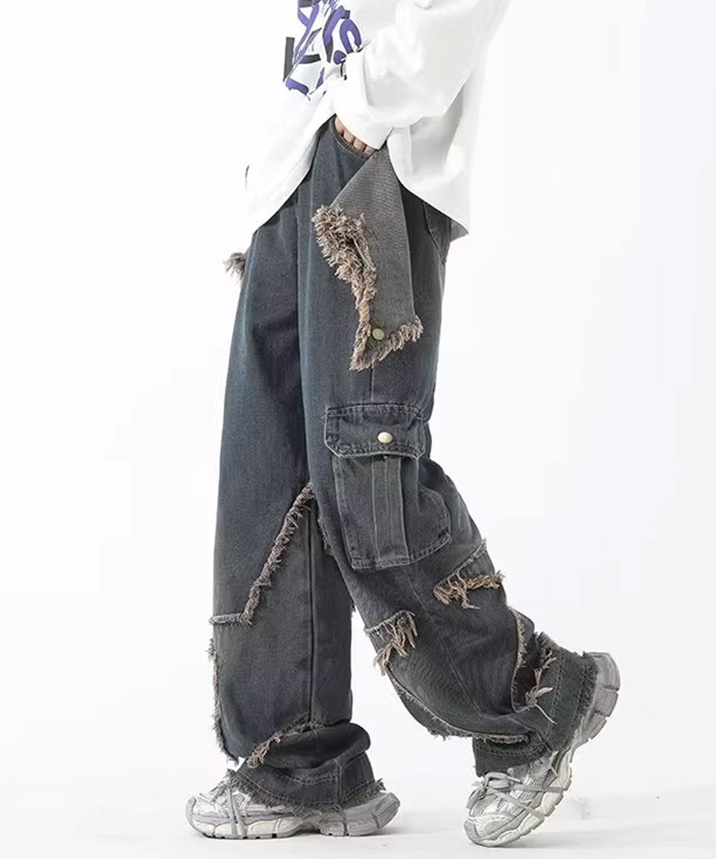 Theater code / star fringe denim pants