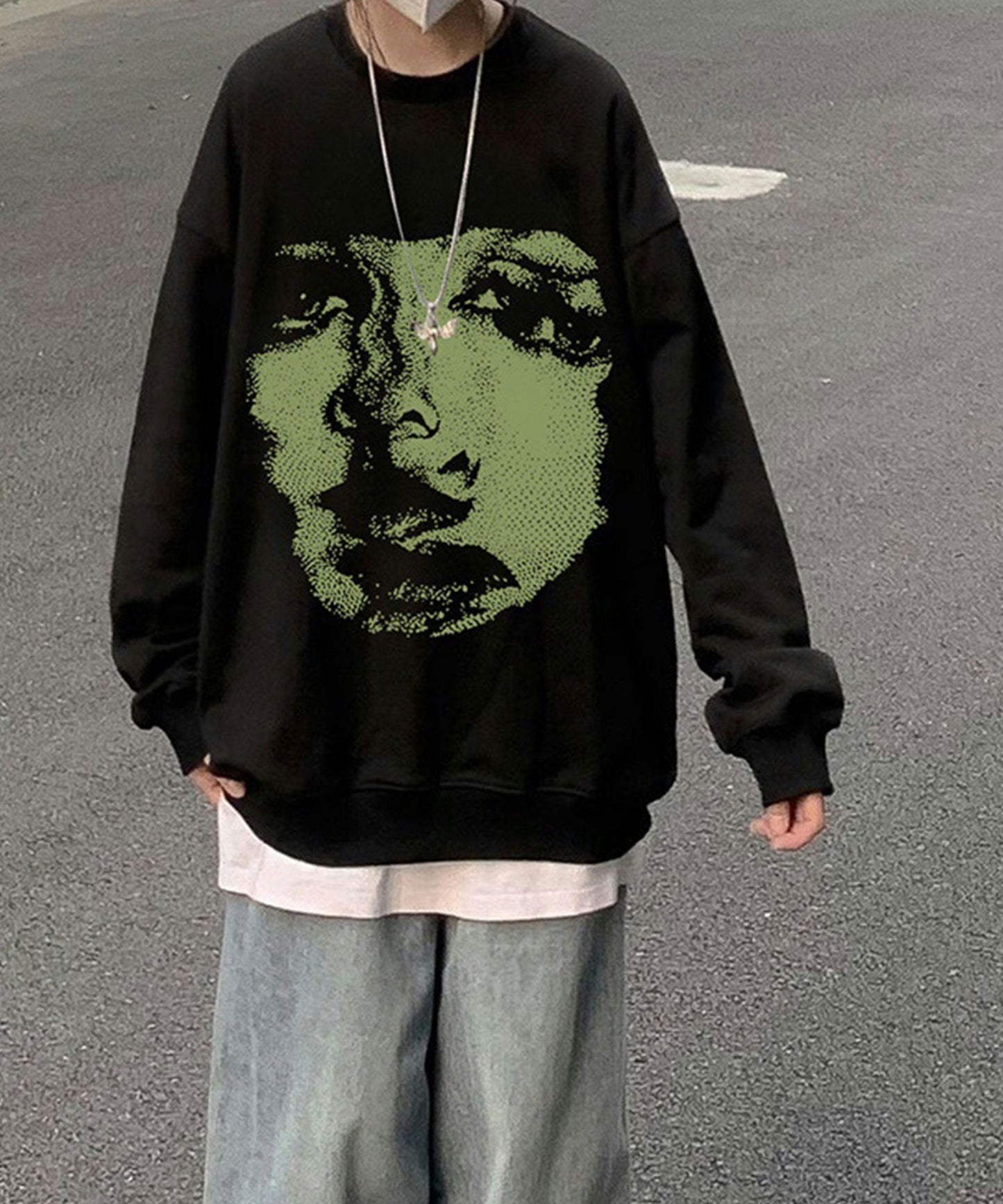 Theater code / big face print sweat ビッグ フェイス プリント クルーネックスウェット