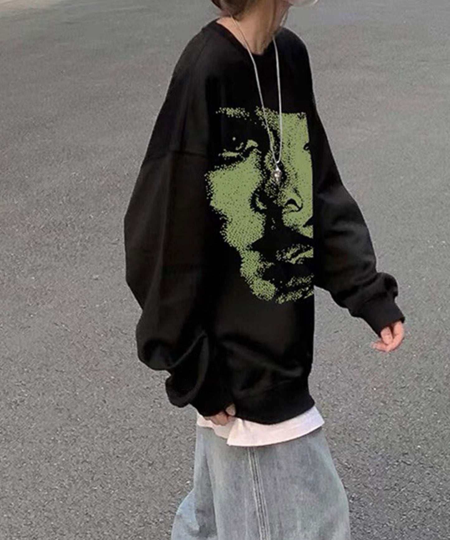 Theater code / big face print sweat ビッグ フェイス プリント クルーネックスウェット