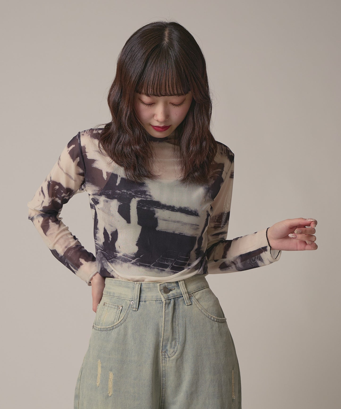 AO.2 / Marble Print Sheer Tops
