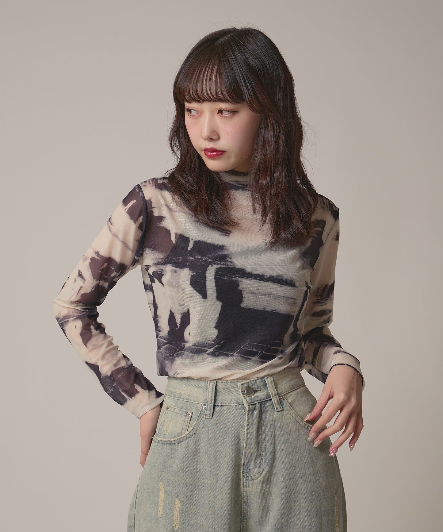 AO.2 / Marble Print Sheer Tops