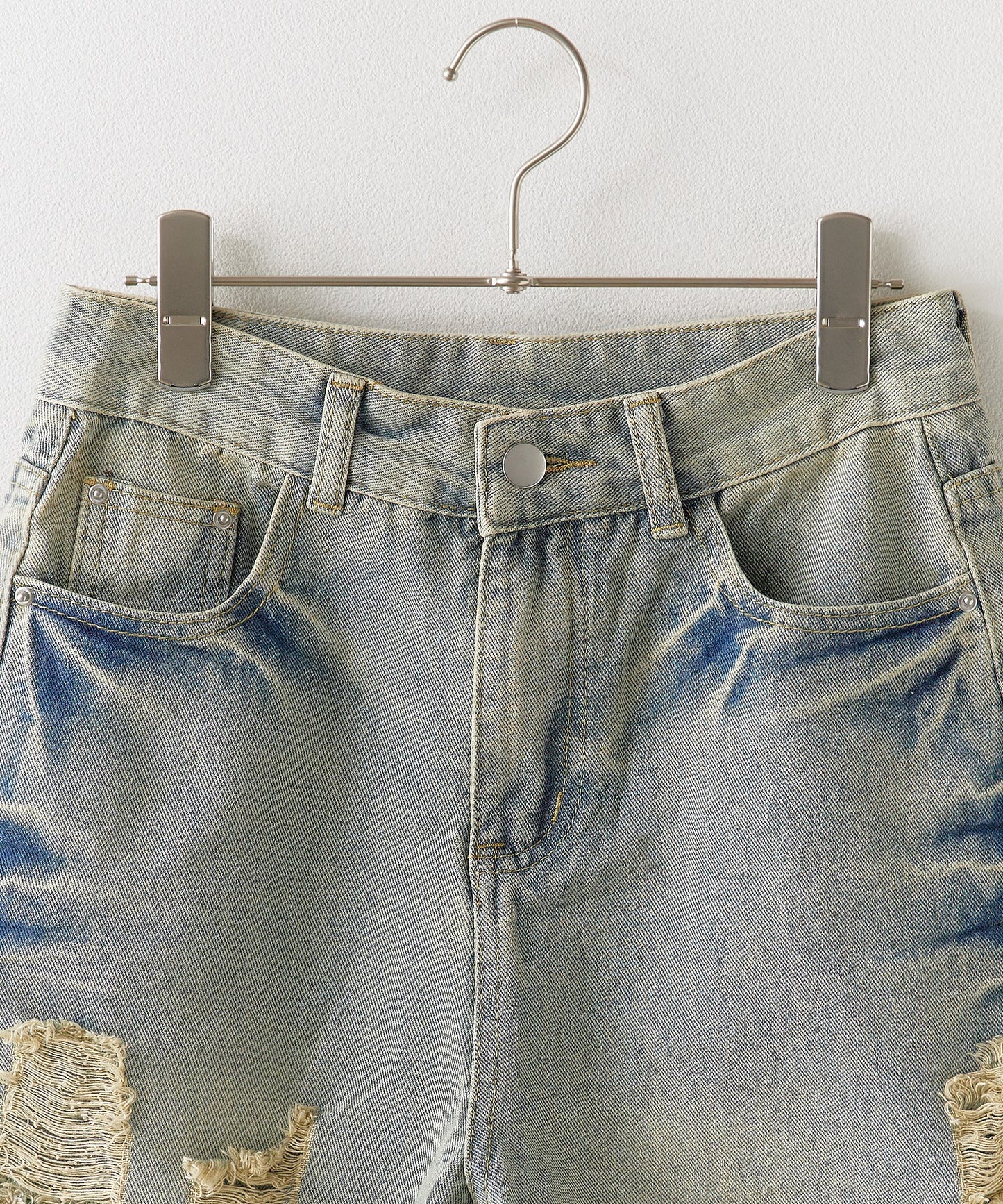 Chick / Damage Denim Half Pants ヴィンテージデニム風 ダメージ加工パンツ