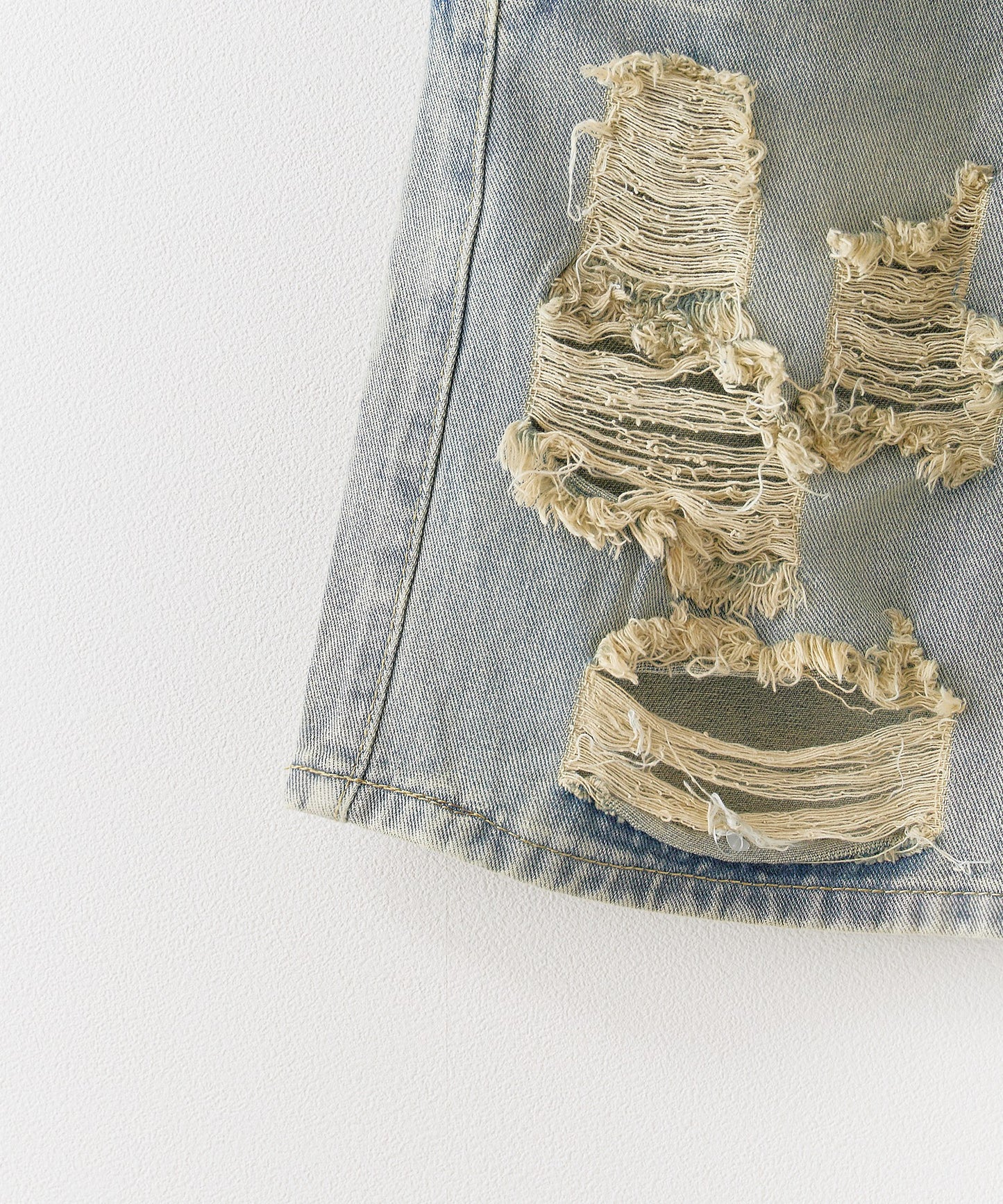 Chick / Damage Denim Half Pants ヴィンテージデニム風 ダメージ加工パンツ