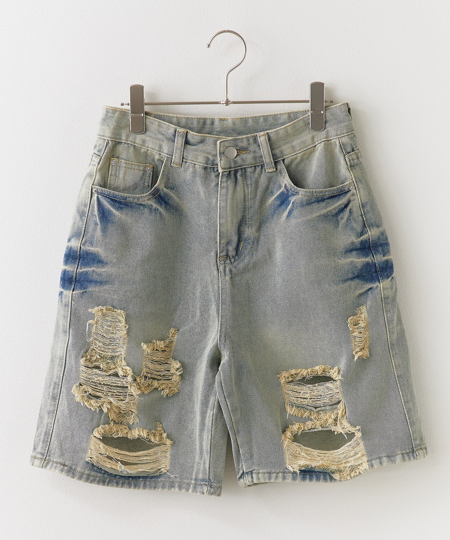 Chick / Damage Denim Half Pants ヴィンテージデニム風 ダメージ加工パンツ