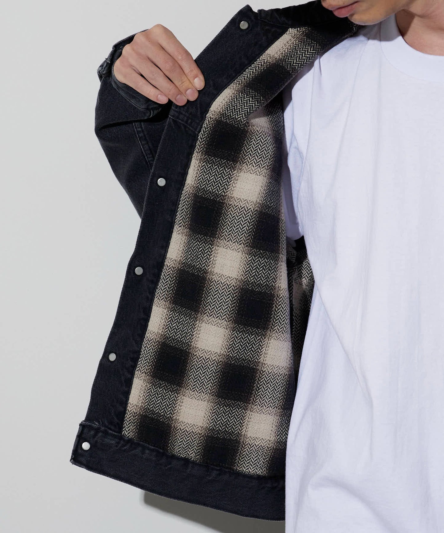 orSlow / ORGANIC COTTON FLANNEL CHECK LINING BLACK DENIM JACKET