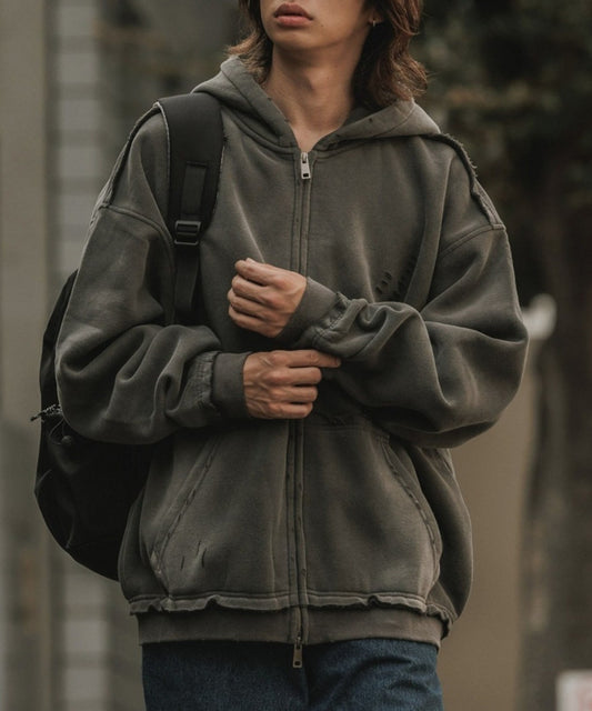 ALL RUNS / ヴィンテージ ウォッシュ加工 ダブルジップパーカー