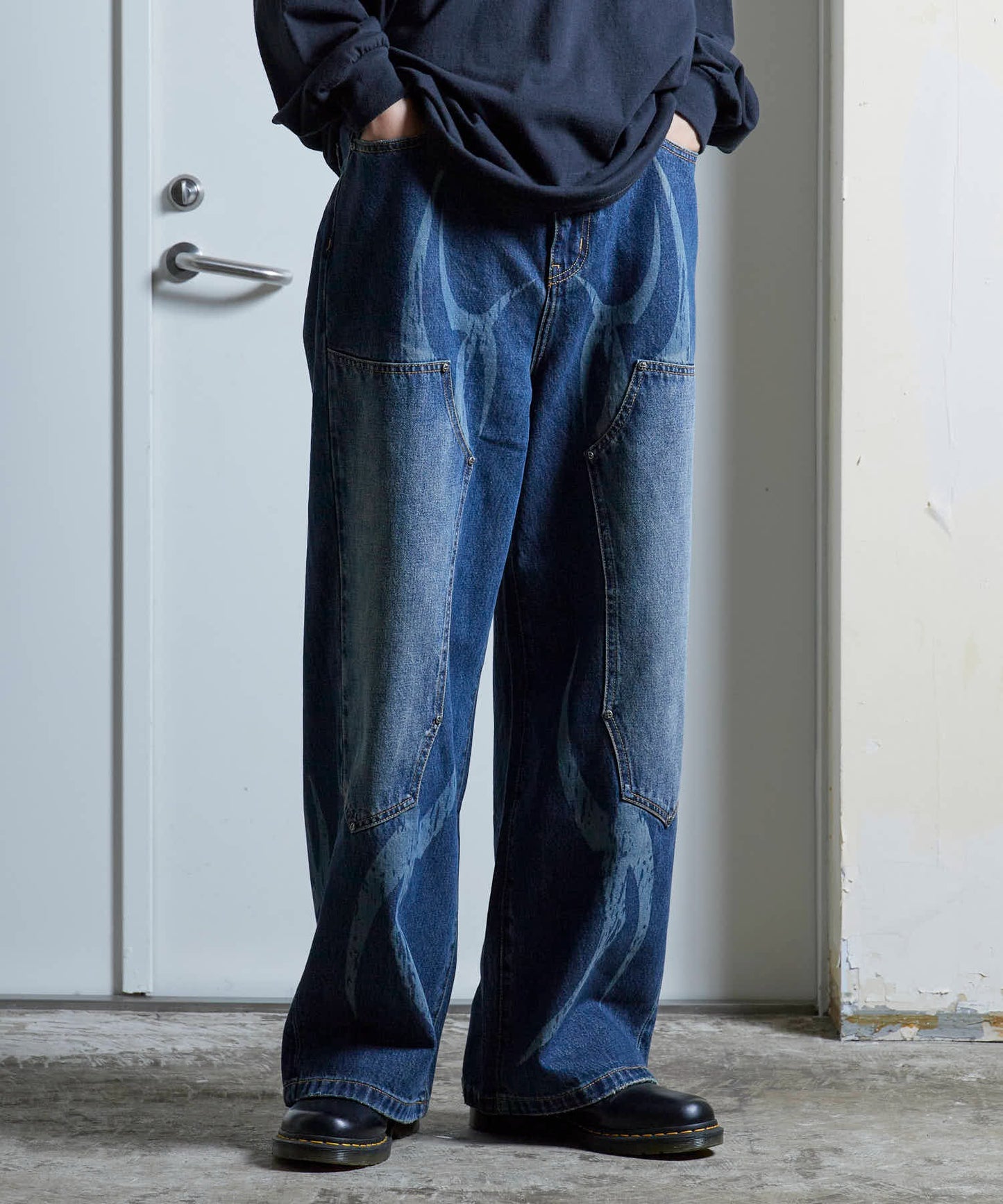 SUPPLIER / Vintage Wash Tribal Double Knee Baggy Jeans
