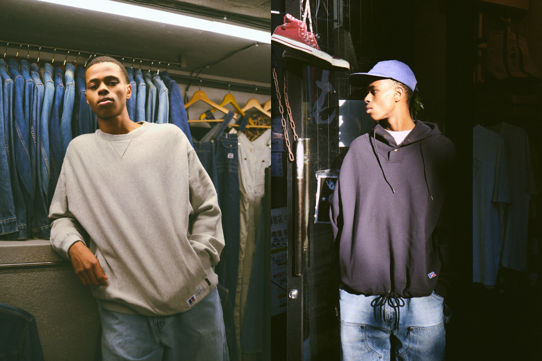 スウェットシャツの元祖とラッセルとベルベルジンが初タッグ。アメリカ買い付けの現場で出会ったアイテムを着想源にデザインしました。