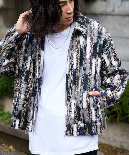 ALL RUNS / ストライプミックスニット ジップアップブルゾン