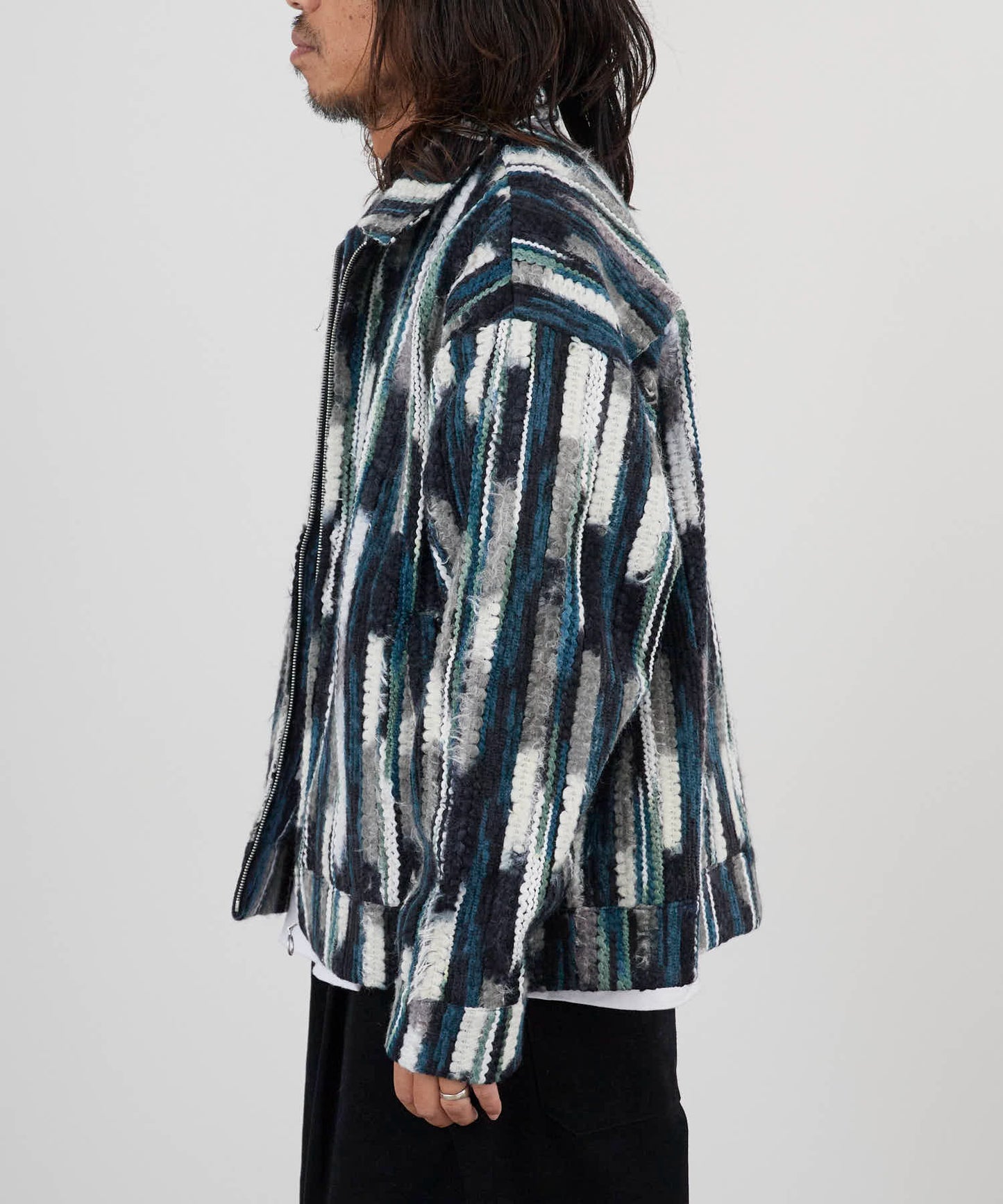 ALL RUNS / ストライプミックスニット ジップアップブルゾン