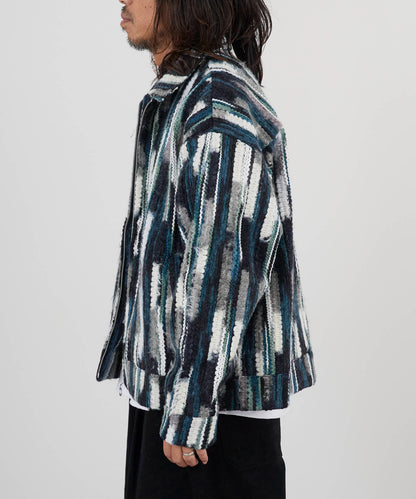 ALL RUNS / ストライプミックスニット ジップアップブルゾン