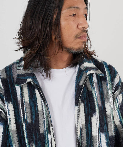 ALL RUNS / ストライプミックスニット ジップアップブルゾン