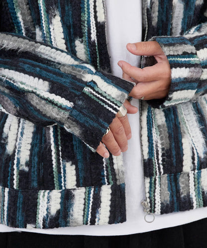 ALL RUNS / ストライプミックスニット ジップアップブルゾン