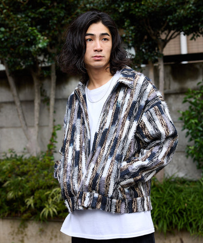 ALL RUNS / ストライプミックスニット ジップアップブルゾン