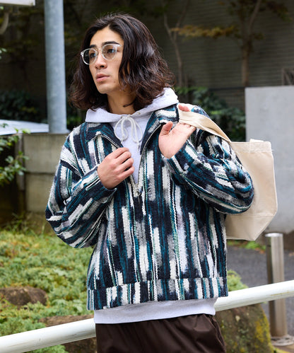 ALL RUNS / ストライプミックスニット ジップアップブルゾン