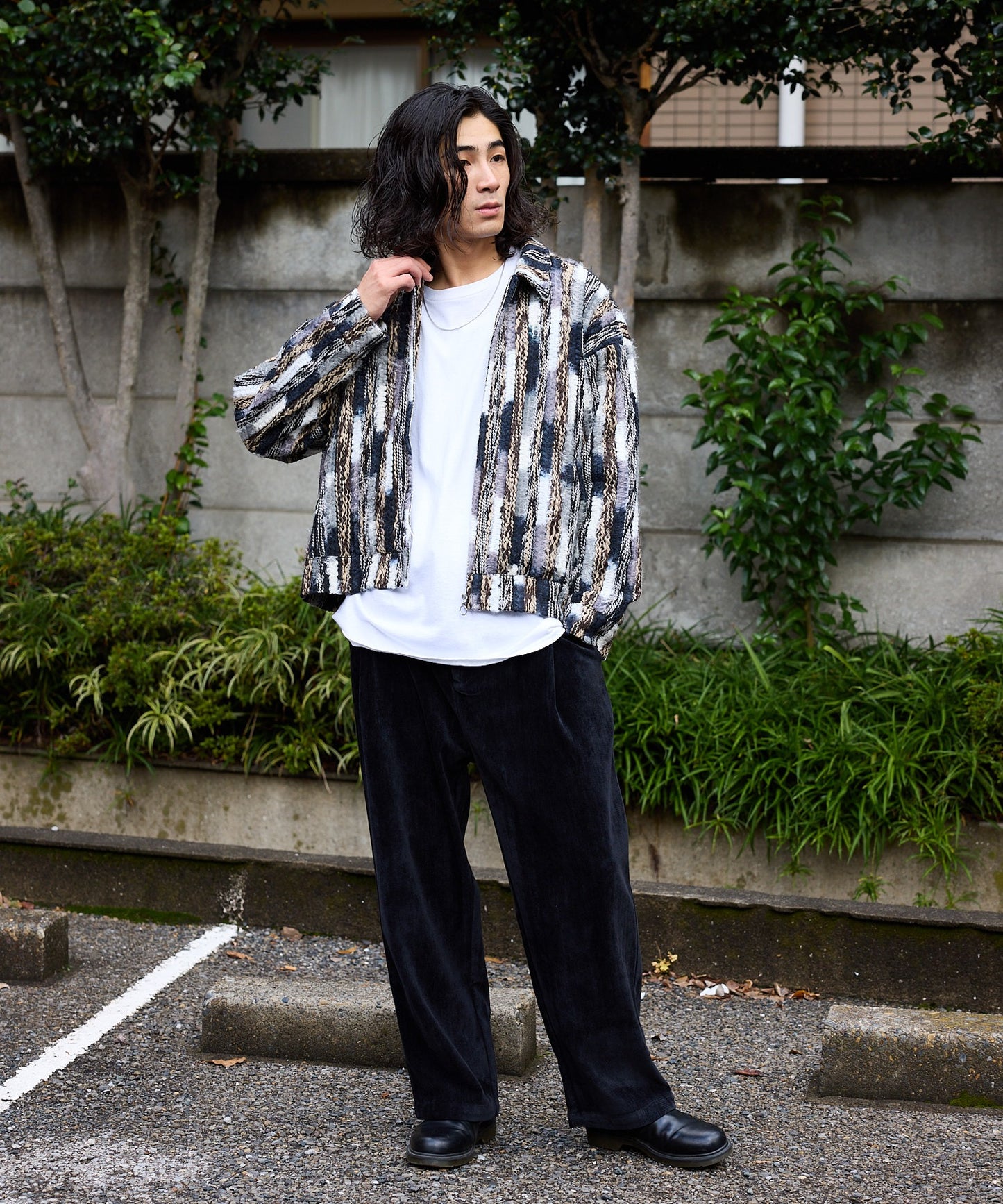 ALL RUNS / ストライプミックスニット ジップアップブルゾン