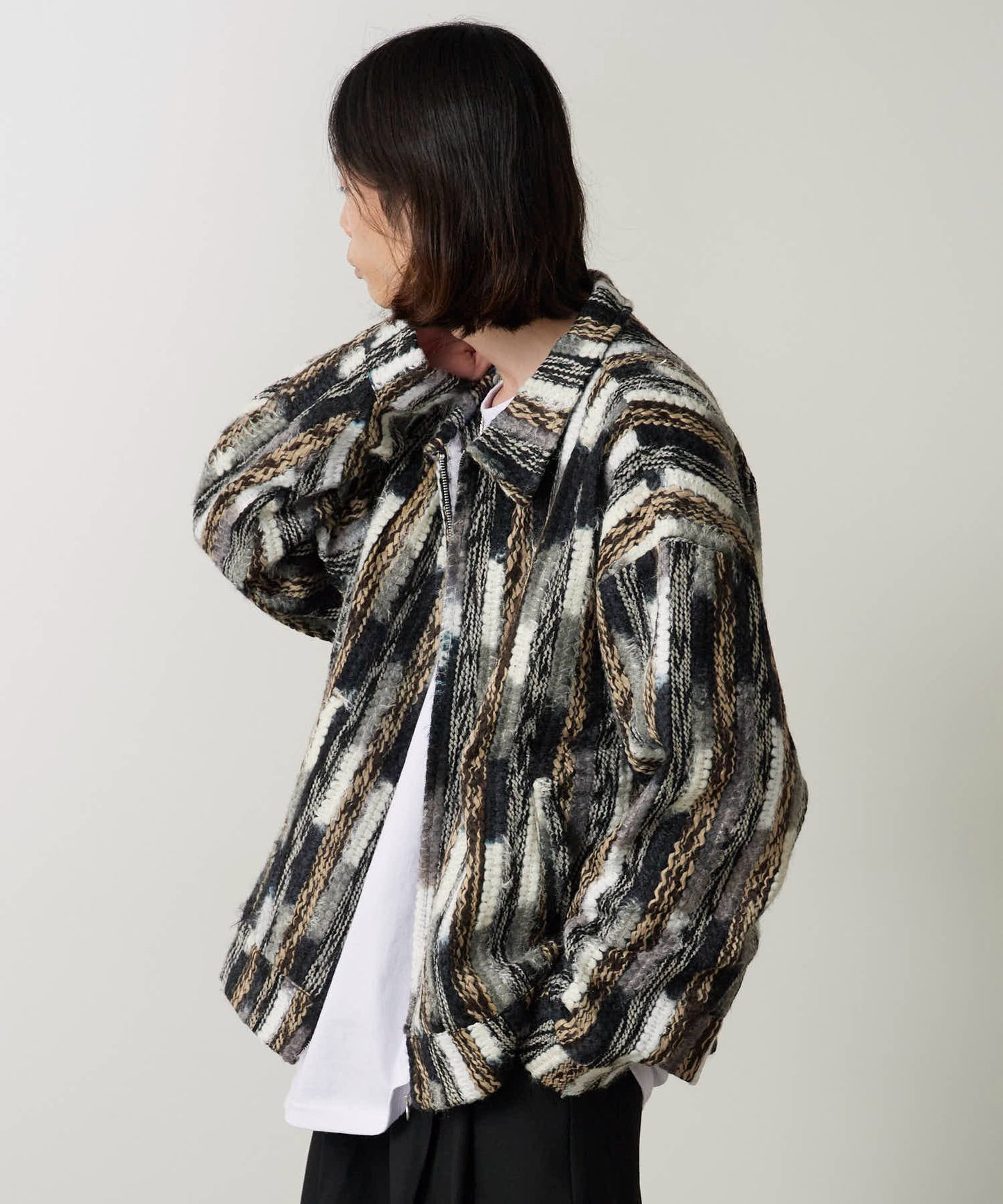 ALL RUNS / ストライプミックスニット ジップアップブルゾン