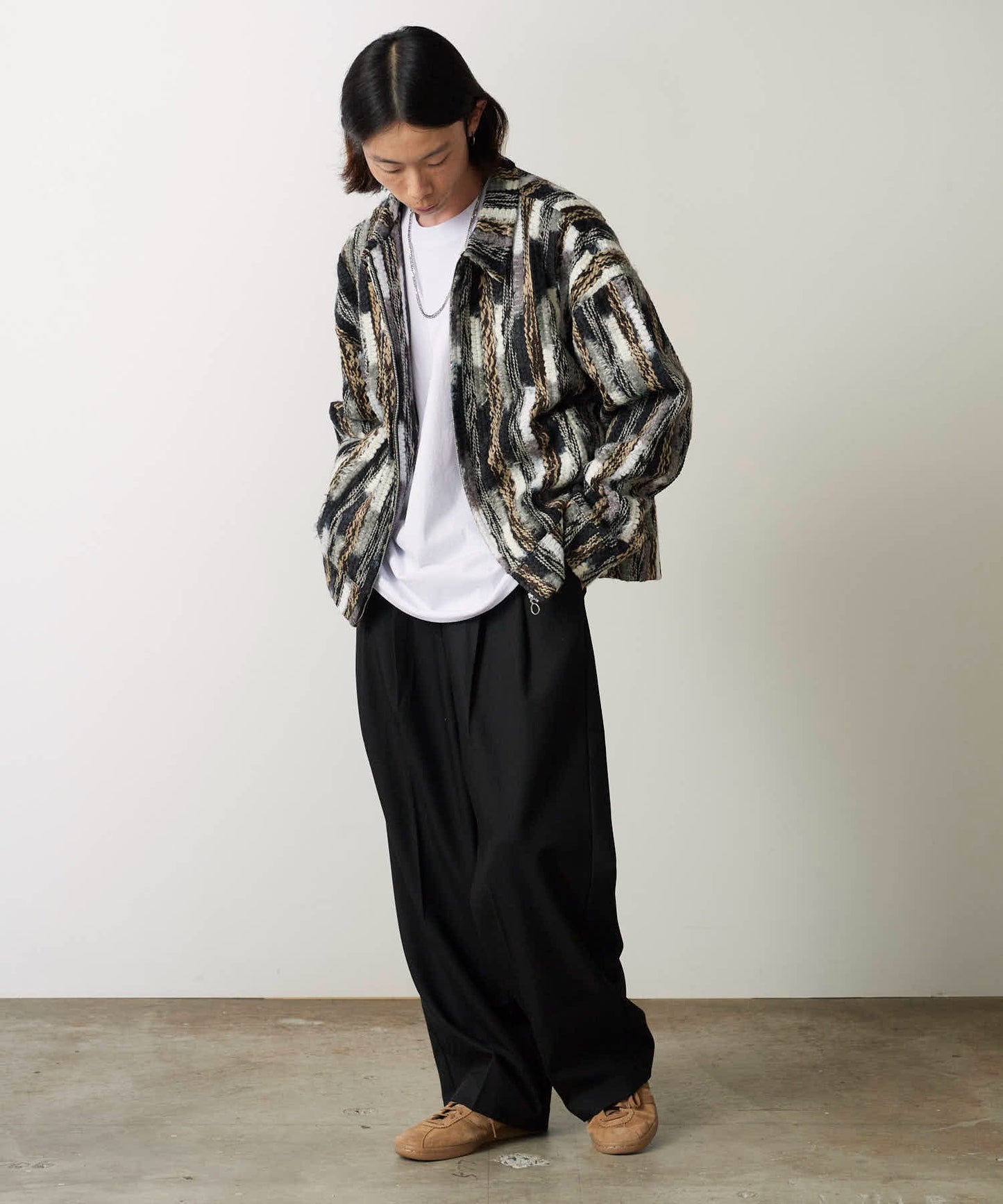 ALL RUNS / ストライプミックスニット ジップアップブルゾン