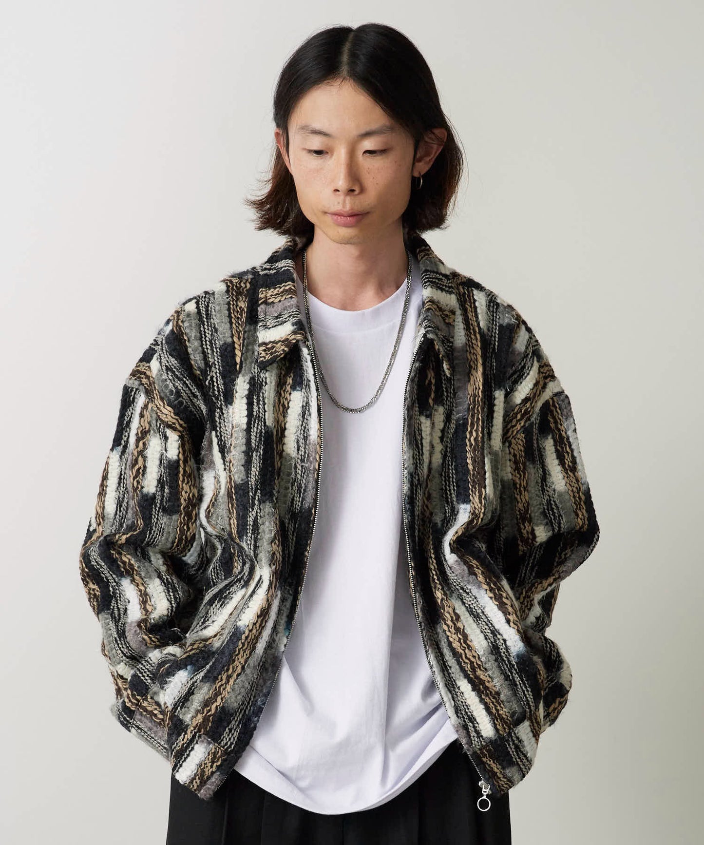 ALL RUNS / ストライプミックスニット ジップアップブルゾン