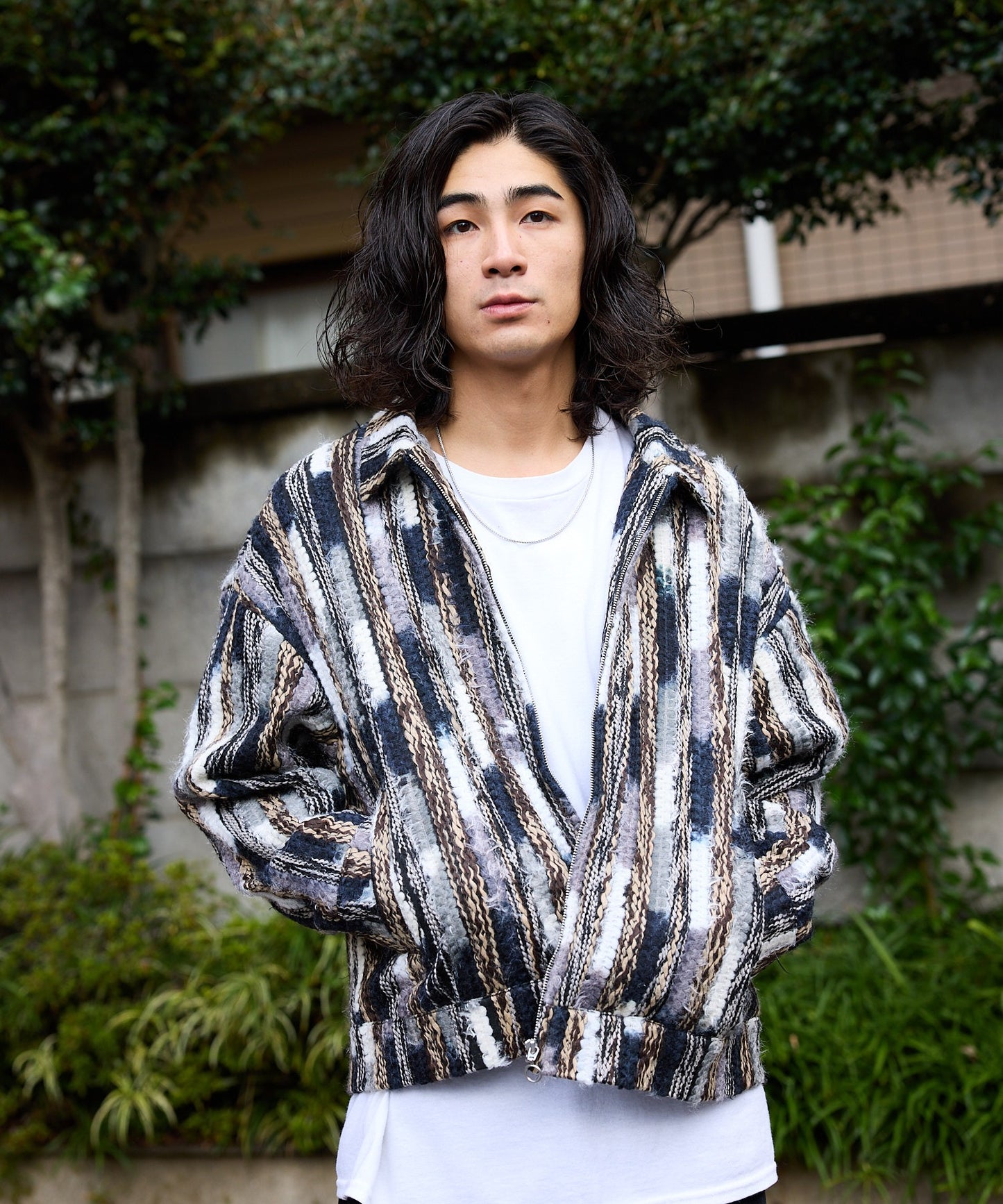 ALL RUNS / ストライプミックスニット ジップアップブルゾン