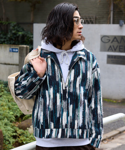 ALL RUNS / ストライプミックスニット ジップアップブルゾン