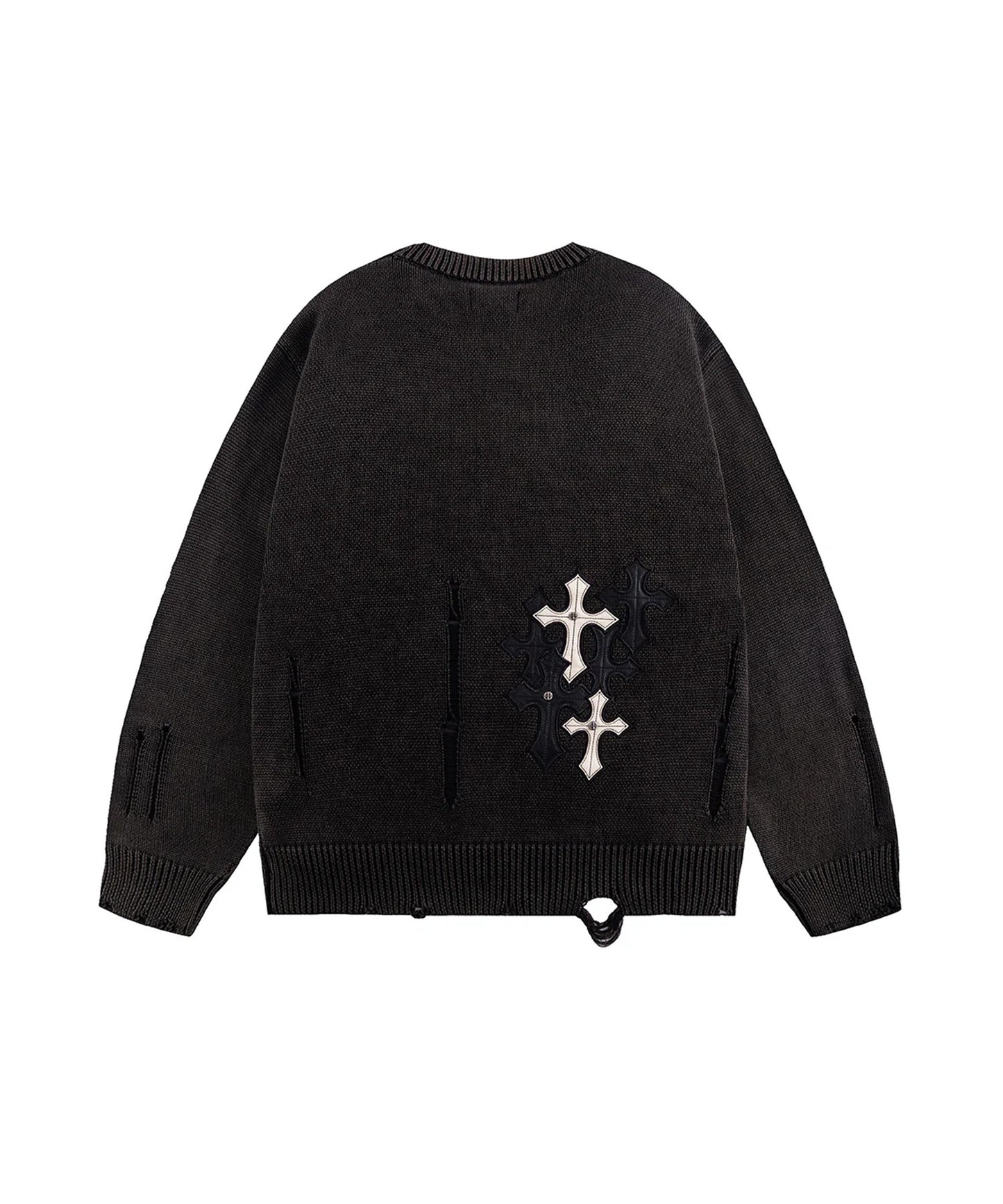 SUPPLIER / Dietressed Multiple Cross Leather patch Crew Knit