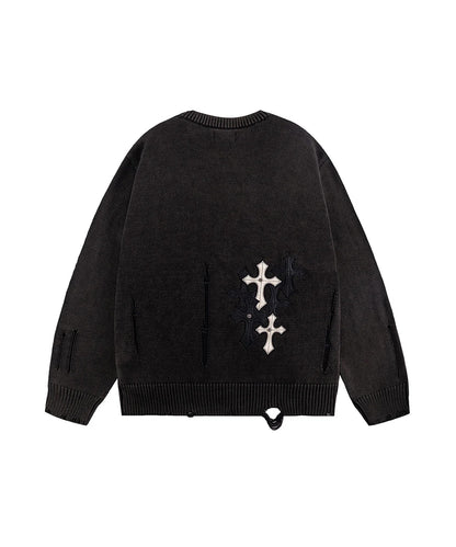 SUPPLIER / Dietressed Multiple Cross Leather patch Crew Knit