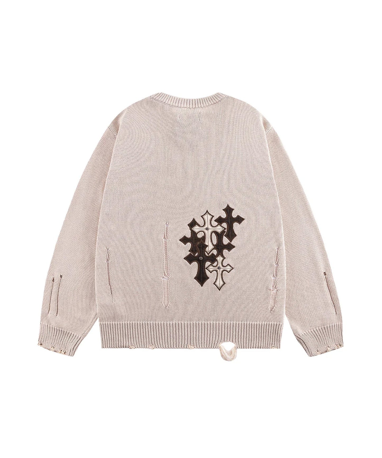 SUPPLIER / Dietressed Multiple Cross Leather patch Crew Knit