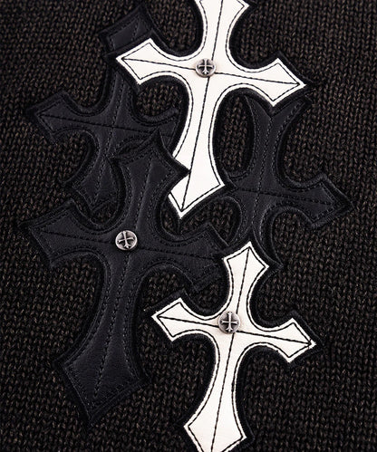 SUPPLIER / Dietressed Multiple Cross Leather patch Crew Knit