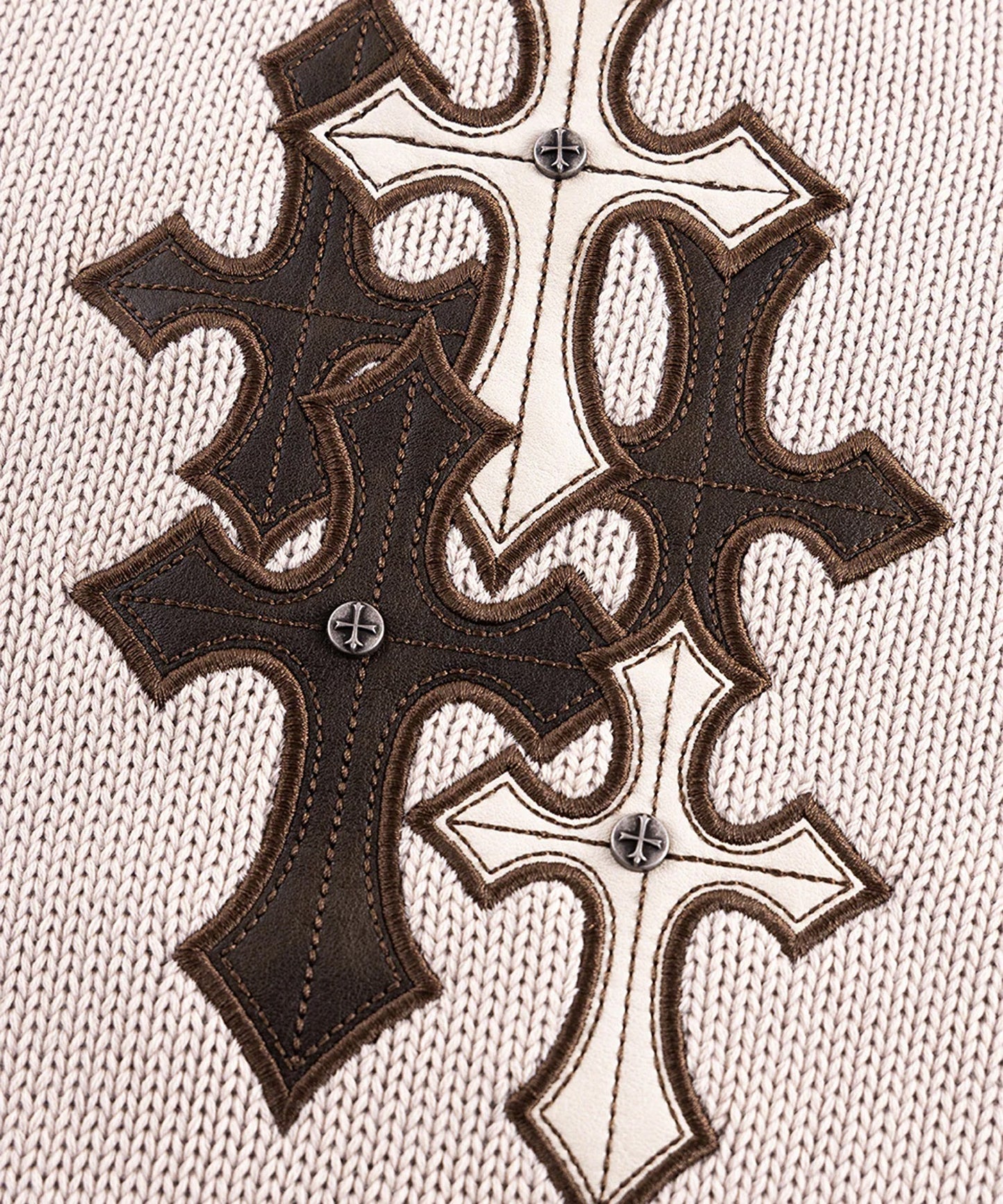 SUPPLIER / Dietressed Multiple Cross Leather patch Crew Knit