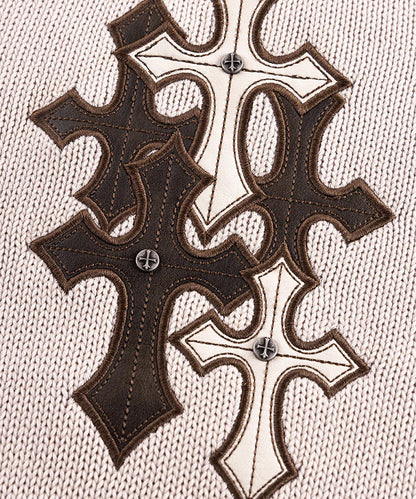 SUPPLIER / Dietressed Multiple Cross Leather patch Crew Knit