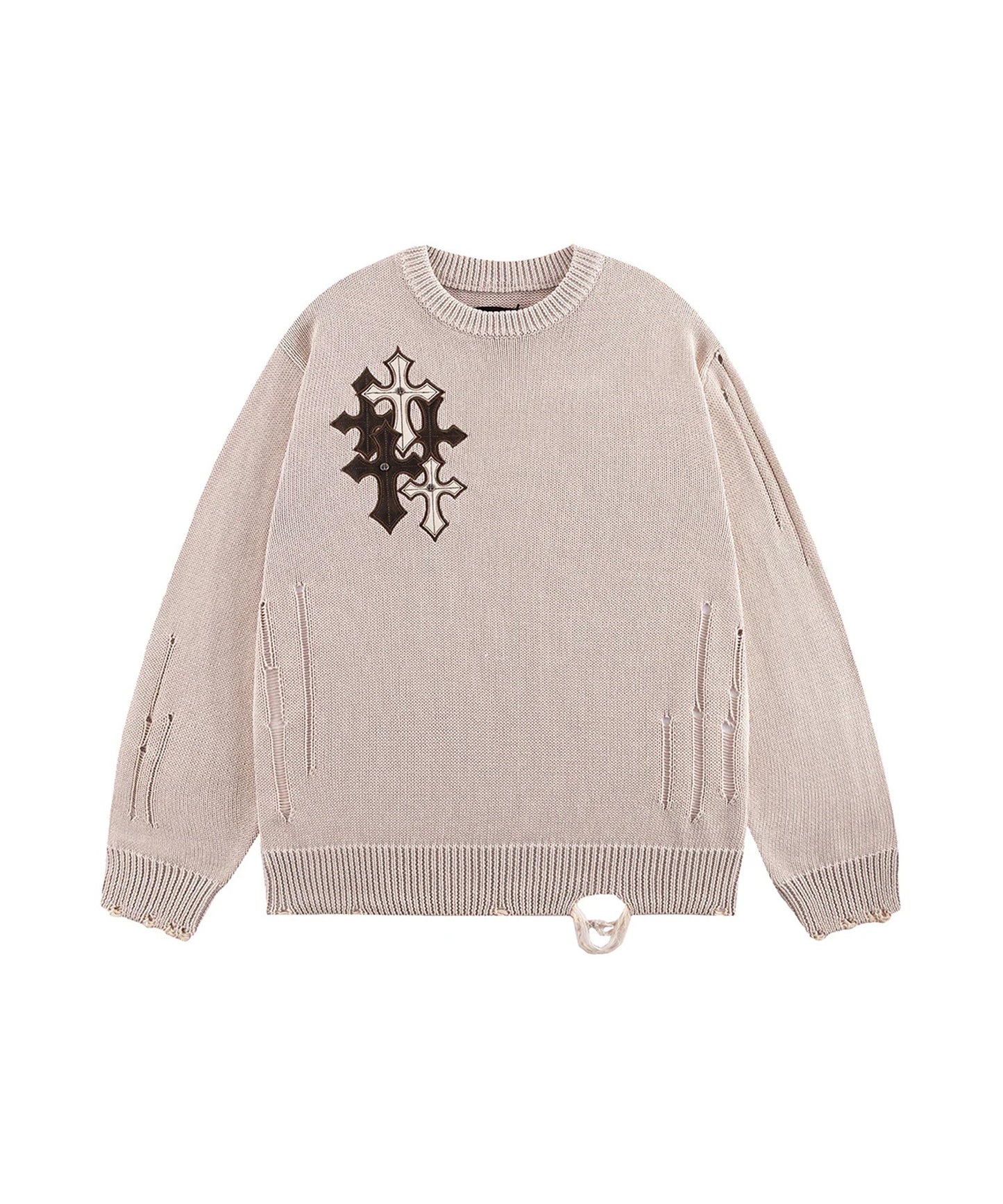 SUPPLIER / Dietressed Multiple Cross Leather patch Crew Knit