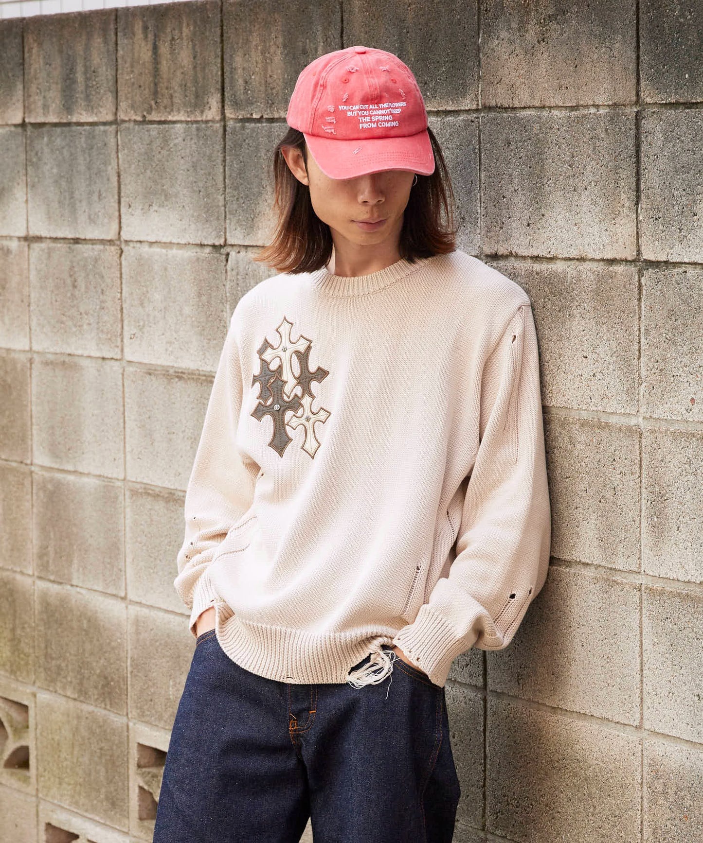 SUPPLIER / Dietressed Multiple Cross Leather patch Crew Knit