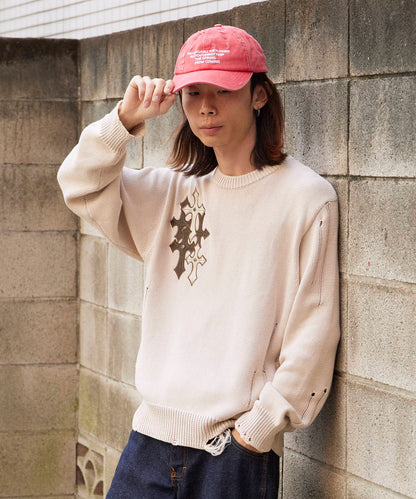 SUPPLIER / Dietressed Multiple Cross Leather patch Crew Knit