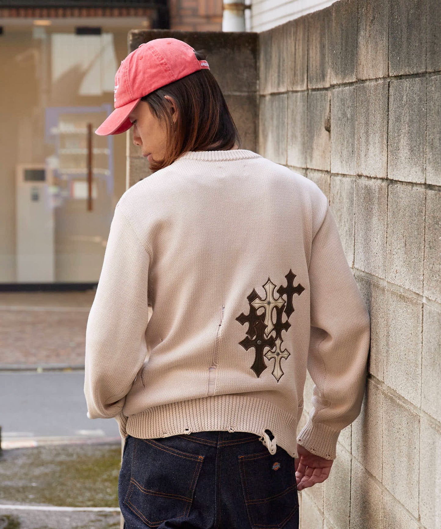 SUPPLIER / Dietressed Multiple Cross Leather patch Crew Knit