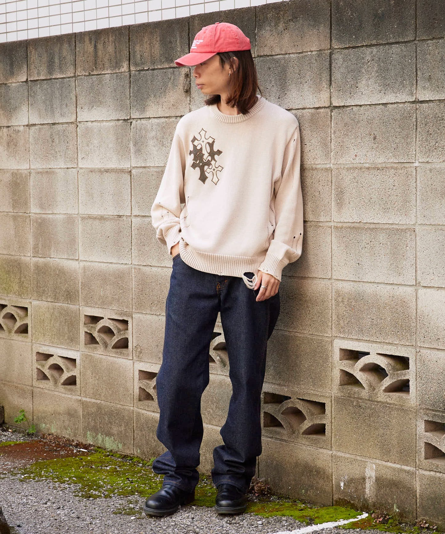 SUPPLIER / Dietressed Multiple Cross Leather patch Crew Knit