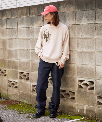 SUPPLIER / Dietressed Multiple Cross Leather patch Crew Knit