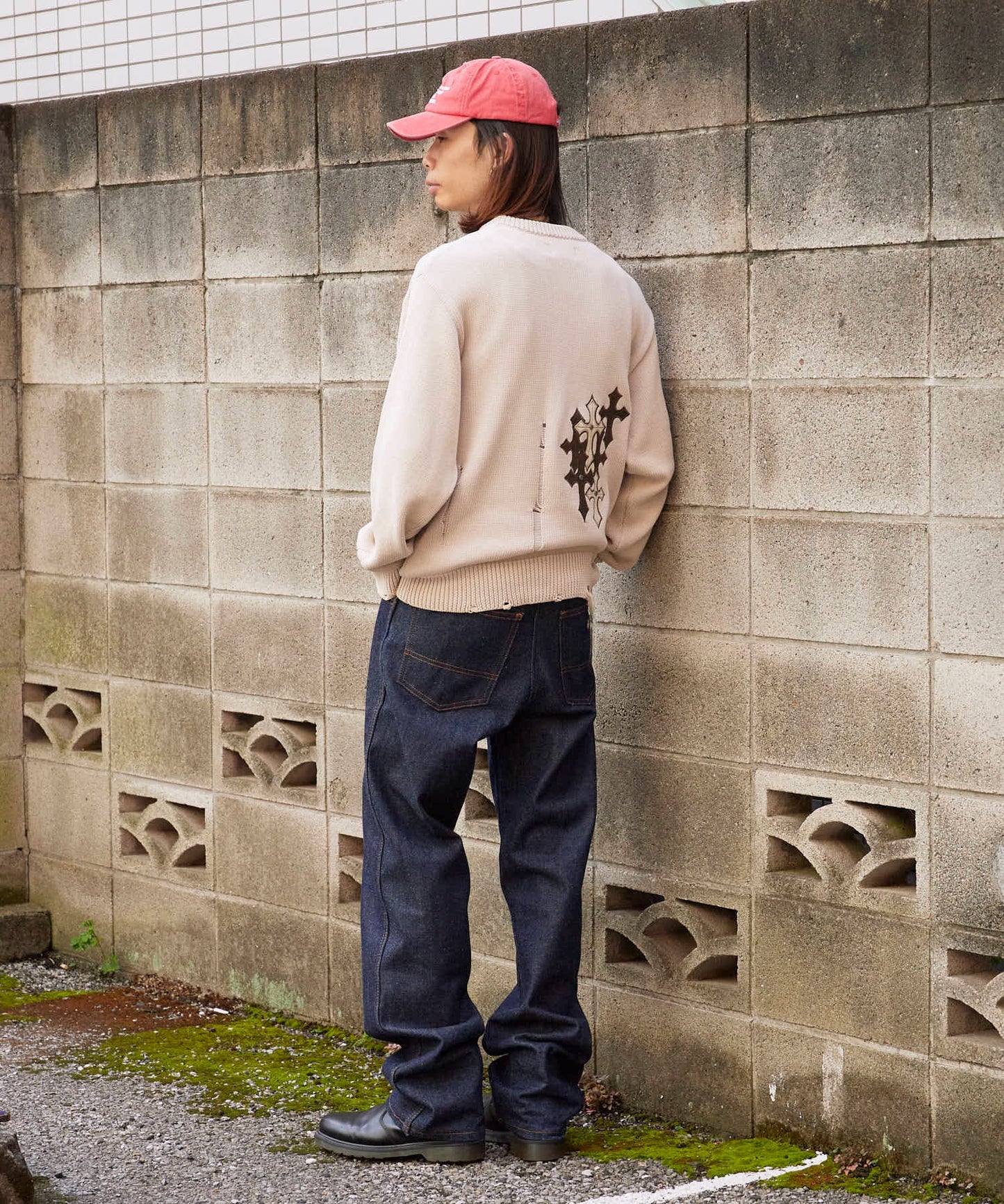 SUPPLIER / Dietressed Multiple Cross Leather patch Crew Knit