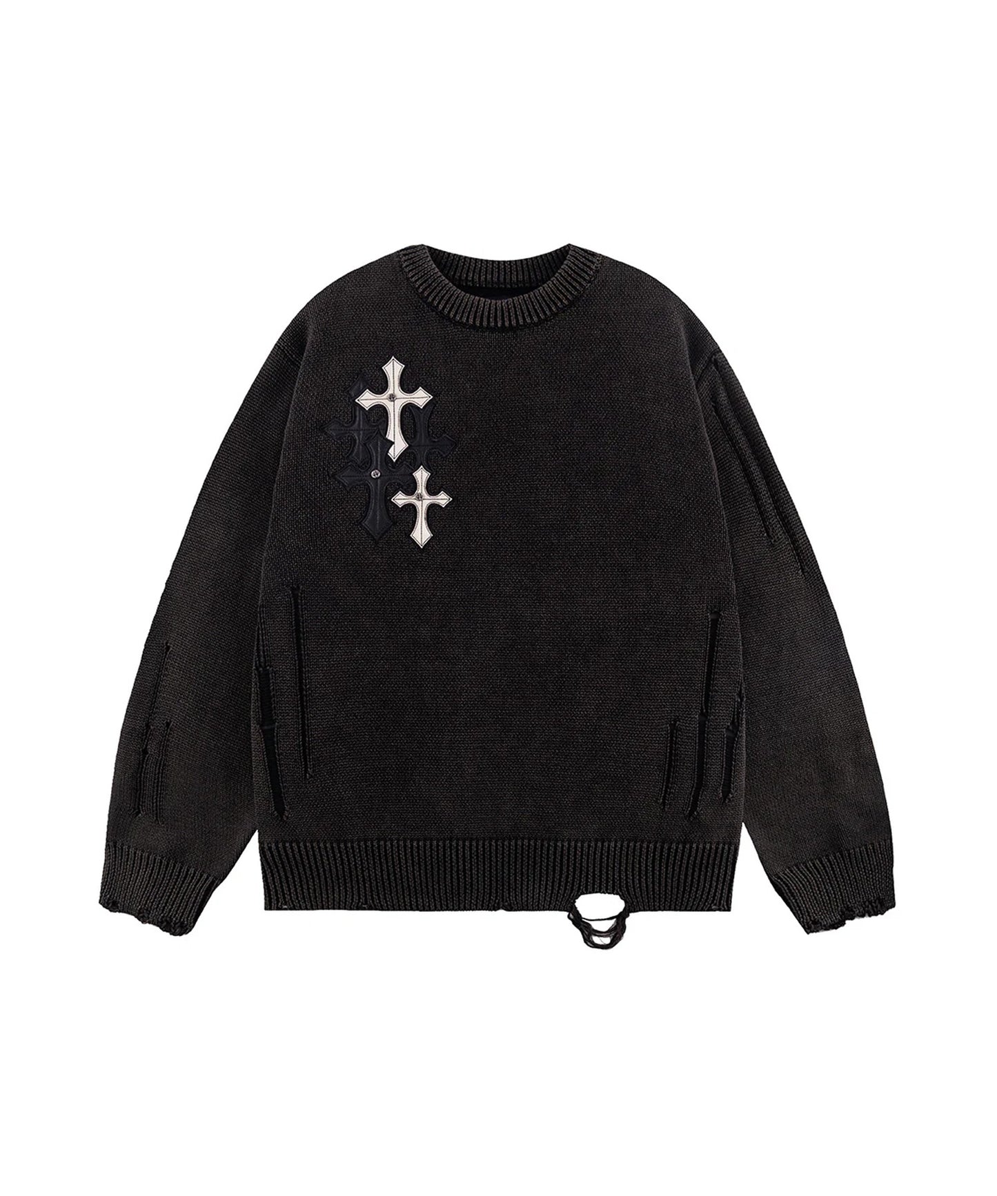 SUPPLIER / Dietressed Multiple Cross Leather patch Crew Knit