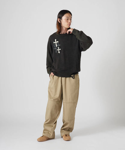SUPPLIER / Dietressed Multiple Cross Leather patch Crew Knit