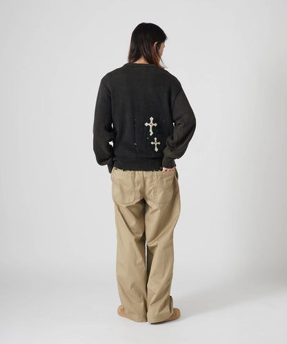 SUPPLIER / Dietressed Multiple Cross Leather patch Crew Knit