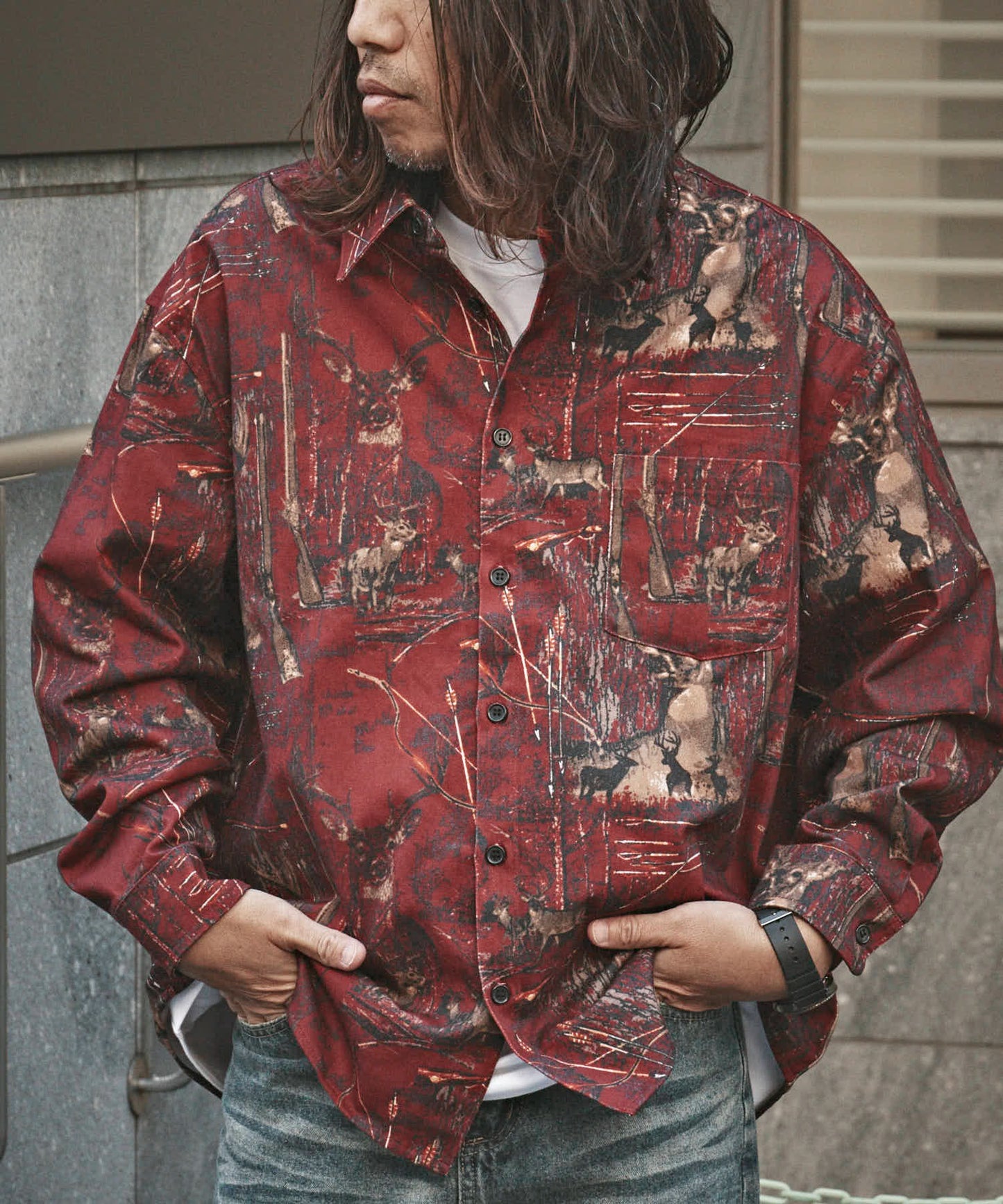 ALL RUNS / ハンティングパターン L/S ツイル生地 レギュラーカラーシャツ