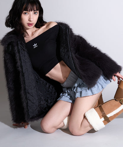 Chick / Faux Fur Chin Strap 2-Way Poodle Jacket