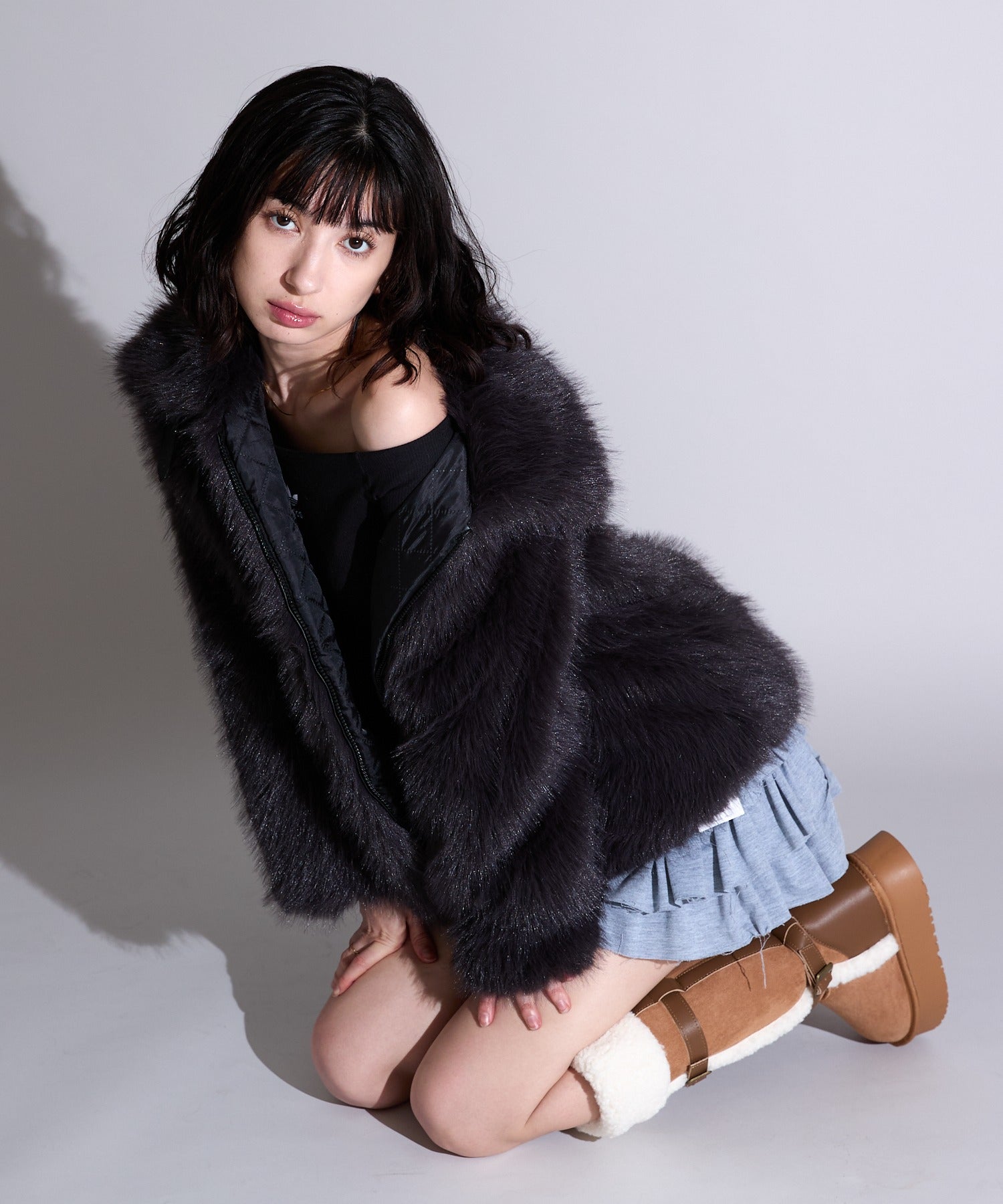 Faux Fur Chin Strap 2-Way Poodle Jacket / フェイクファー チン