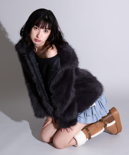 Chick / Faux Fur Chin Strap 2-Way Poodle Jacket