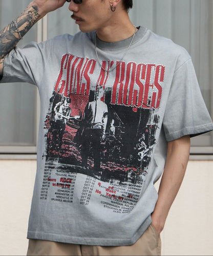 ALL RUNS / Rhinestone Design Crew Neck Band T-Shirt