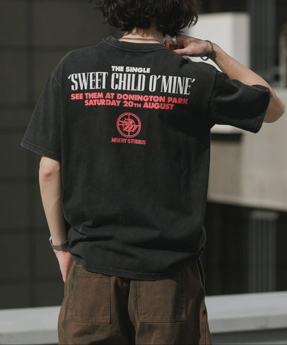ALL RUNS / Rhinestone Design Crew Neck Band T-Shirt