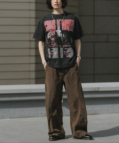 ALL RUNS / Rhinestone Design Crew Neck Band T-Shirt