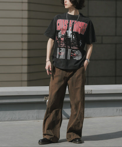 ALL RUNS / Rhinestone Design Crew Neck Band T-Shirt